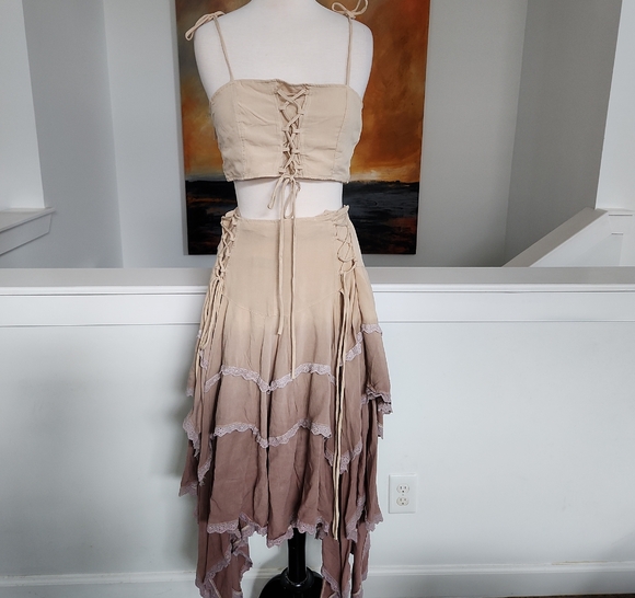Dolls Kill Current Mood Textured Beige And Brown Matching Skirt Set Size L NWT - Picture 1 of 11